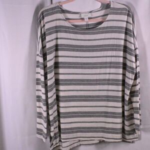 Pure Jill Gray White Striped Oversized Blouse Womens‎ Small Petite Baggy
